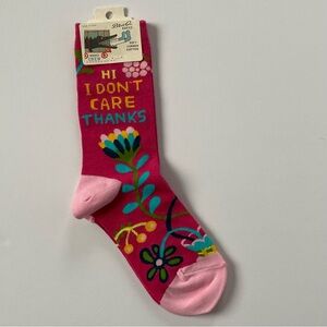 Blue Q I Don’t Care Thanks Socks Women 5–10 Pink Floral Novelty Crew NWT New